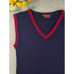 Kingsport Vintage 70s Navy Blue Red Striped V-Neck Sweater Vest Mens Large 42/44